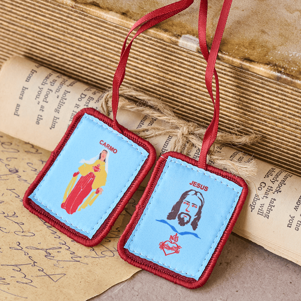 Christianartworkshop Escapulario católico rojo de Nuestra Señora del Monte Carmelo y Corazón de Jesús de Jacredo - Escapulario - image 0