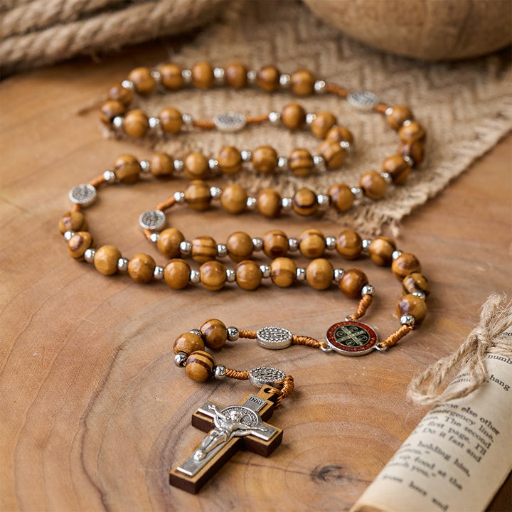 Rosario de madera natural hecho a mano con cruz de San Benito - Madera - image 0