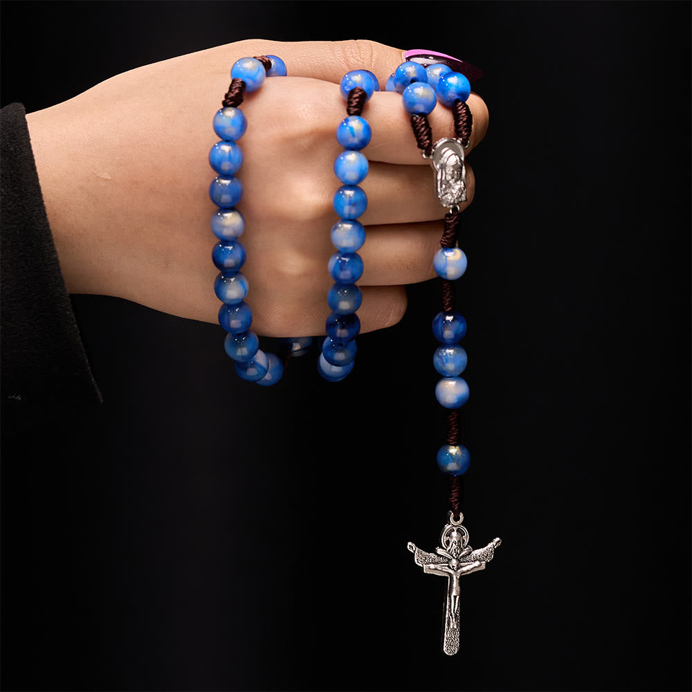 Rosario con crucifijo tejido a mano con cuentas azules - image 1