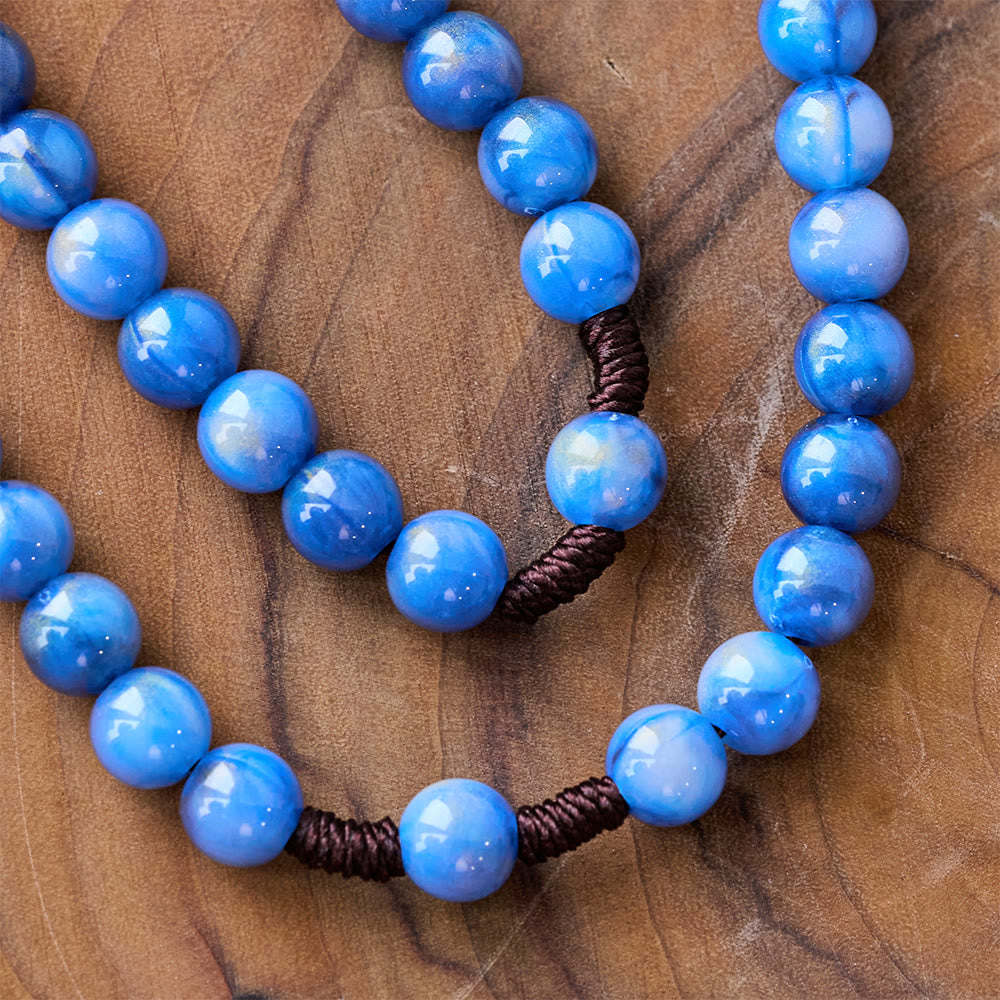 Rosario con crucifijo tejido a mano con cuentas azules - image 7