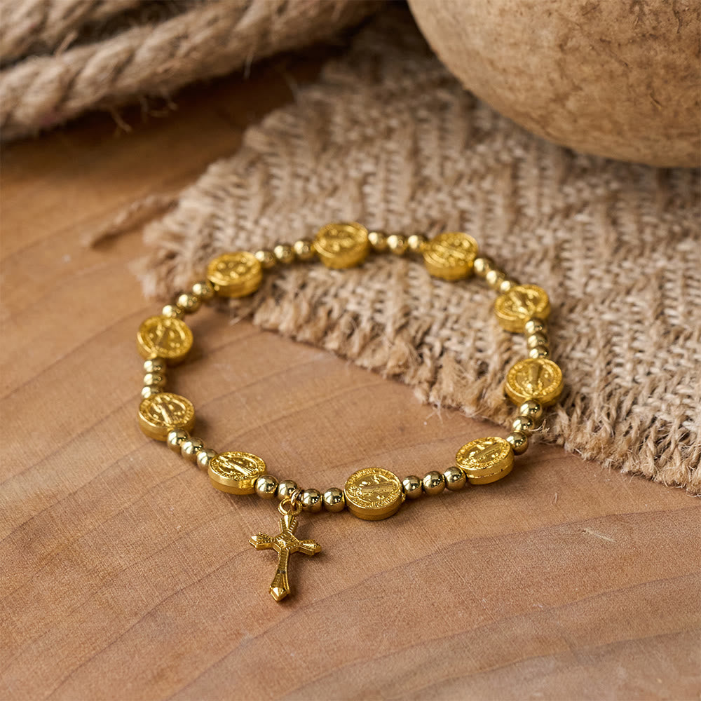 Christianartworkshop Pulsera elástica con cruz de San Benito en tono dorado - Dorado - image 0