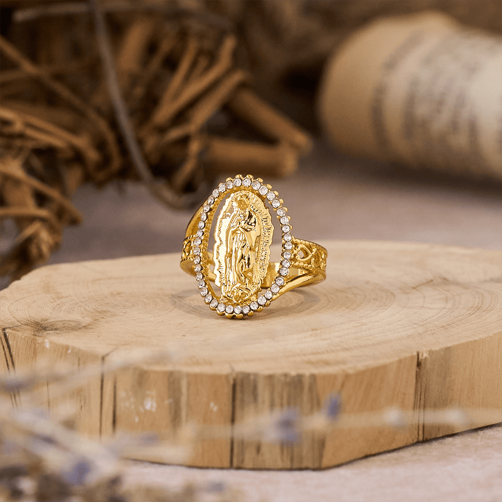 Christianartworkshop Anillo de oro de la Divina Gracia, creado por la Fe de Nuestra Señora de Guadalupe. - US 10 - image 0