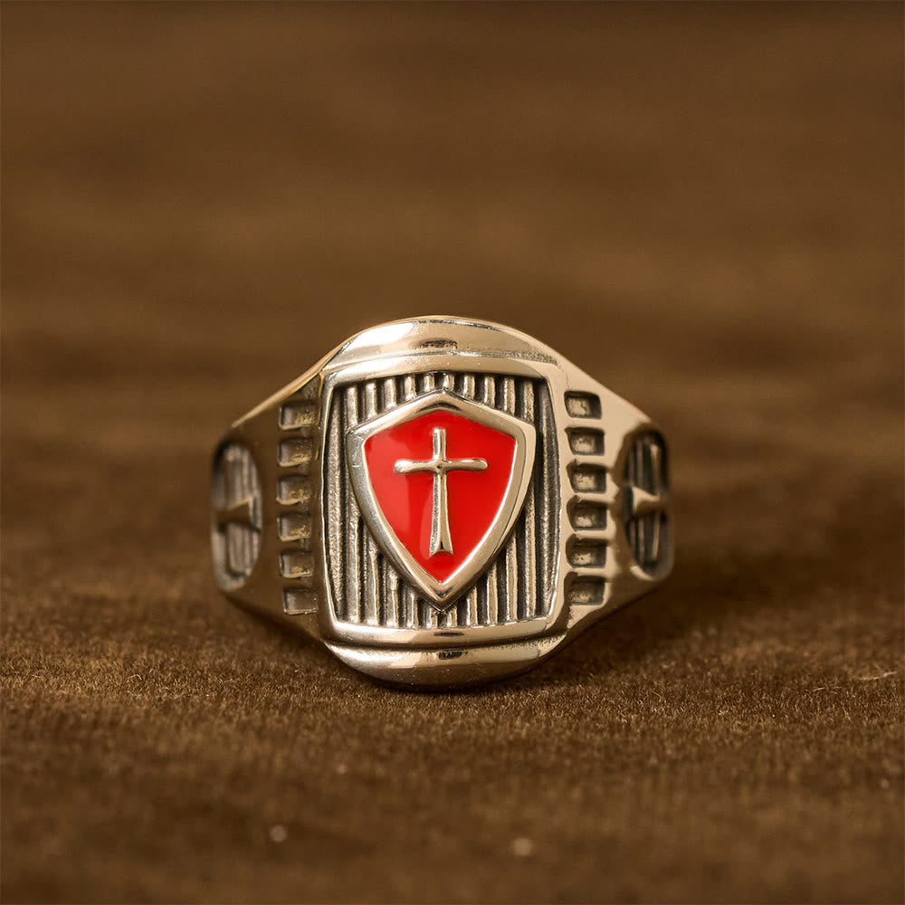Christianartworkshop Anillo con cruz y escudo templario: un emblema sagrado de valor y fe. - image 2