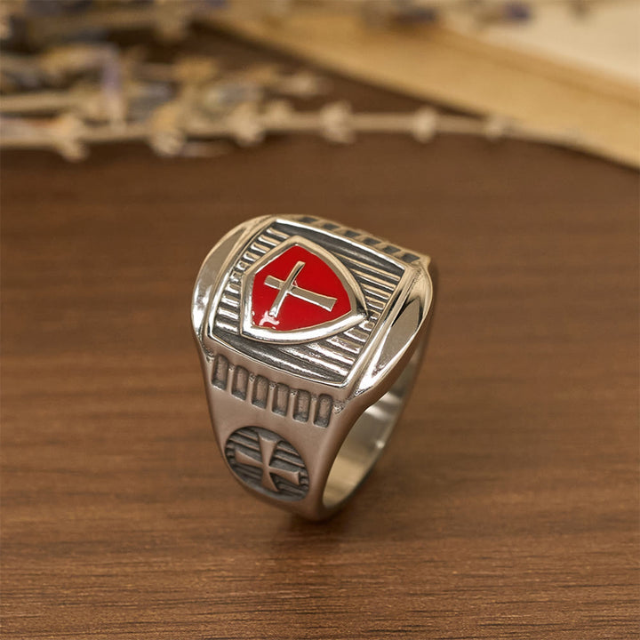 Christianartworkshop Anillo con cruz y escudo templario: un emblema sagrado de valor y fe. - image 1