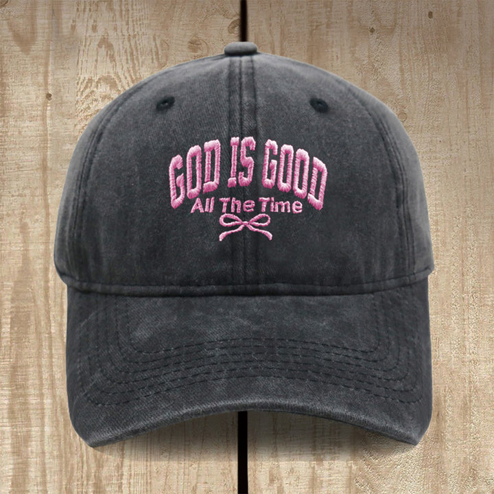 Christianartworkshop Gorra de béisbol de algodón lavado con el lema "Dios es bueno todo el tiempo": Lleva contigo la verdad de su bondad. - Negro - image 0