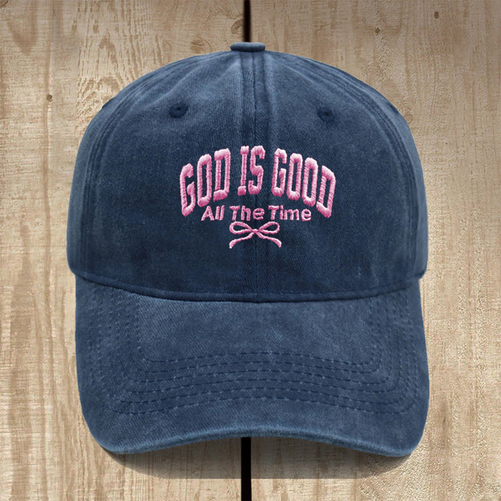 Christianartworkshop Gorra de béisbol de algodón lavado con el lema "Dios es bueno todo el tiempo": Lleva contigo la verdad de su bondad. - Azul marino - image 15
