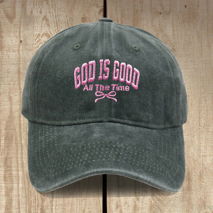 Christianartworkshop Gorra de béisbol de algodón lavado con el lema "Dios es bueno todo el tiempo": Lleva contigo la verdad de su bondad. - Verde militar - image 18