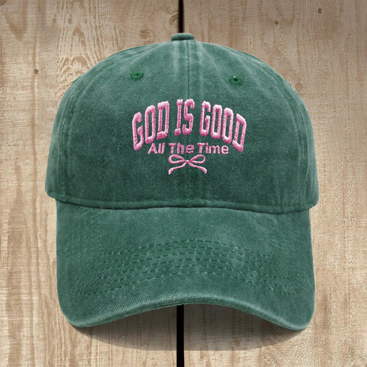 Christianartworkshop Gorra de béisbol de algodón lavado con el lema "Dios es bueno todo el tiempo": Lleva contigo la verdad de su bondad. - Verde oscuro - image 17