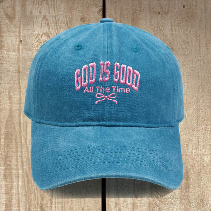 Christianartworkshop Gorra de béisbol de algodón lavado con el lema "Dios es bueno todo el tiempo": Lleva contigo la verdad de su bondad. - Azul del lago - image 12