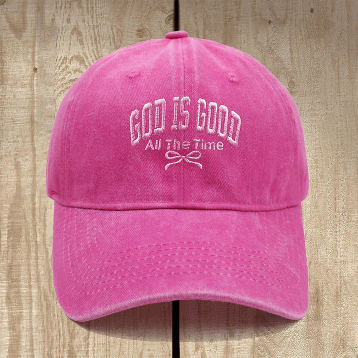 Christianartworkshop Gorra de béisbol de algodón lavado con el lema "Dios es bueno todo el tiempo": Lleva contigo la verdad de su bondad. - Fucsia - image 7