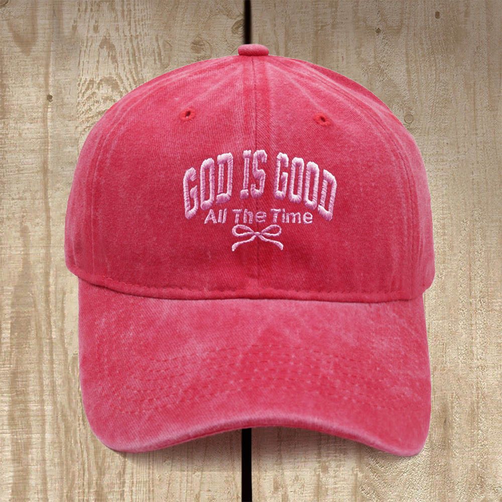Christianartworkshop Gorra de béisbol de algodón lavado con el lema "Dios es bueno todo el tiempo": Lleva contigo la verdad de su bondad. - Rojo - image 9