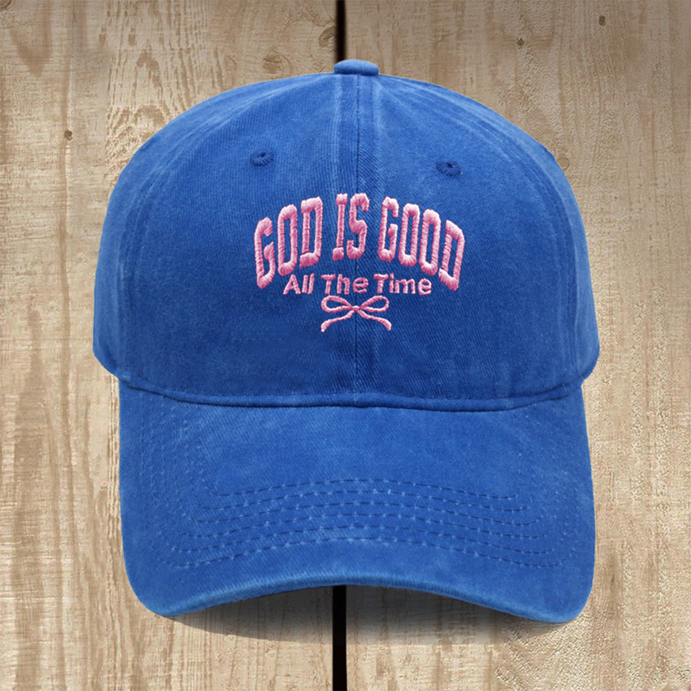 Christianartworkshop Gorra de béisbol de algodón lavado con el lema "Dios es bueno todo el tiempo": Lleva contigo la verdad de su bondad. - Azul real - image 14