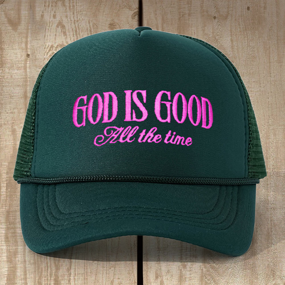 Christianartworkshop Gorra de camionero multicolor "Dios es bueno": Afianza tu fe en su amor inmutable. - Verde oscuro - image 0