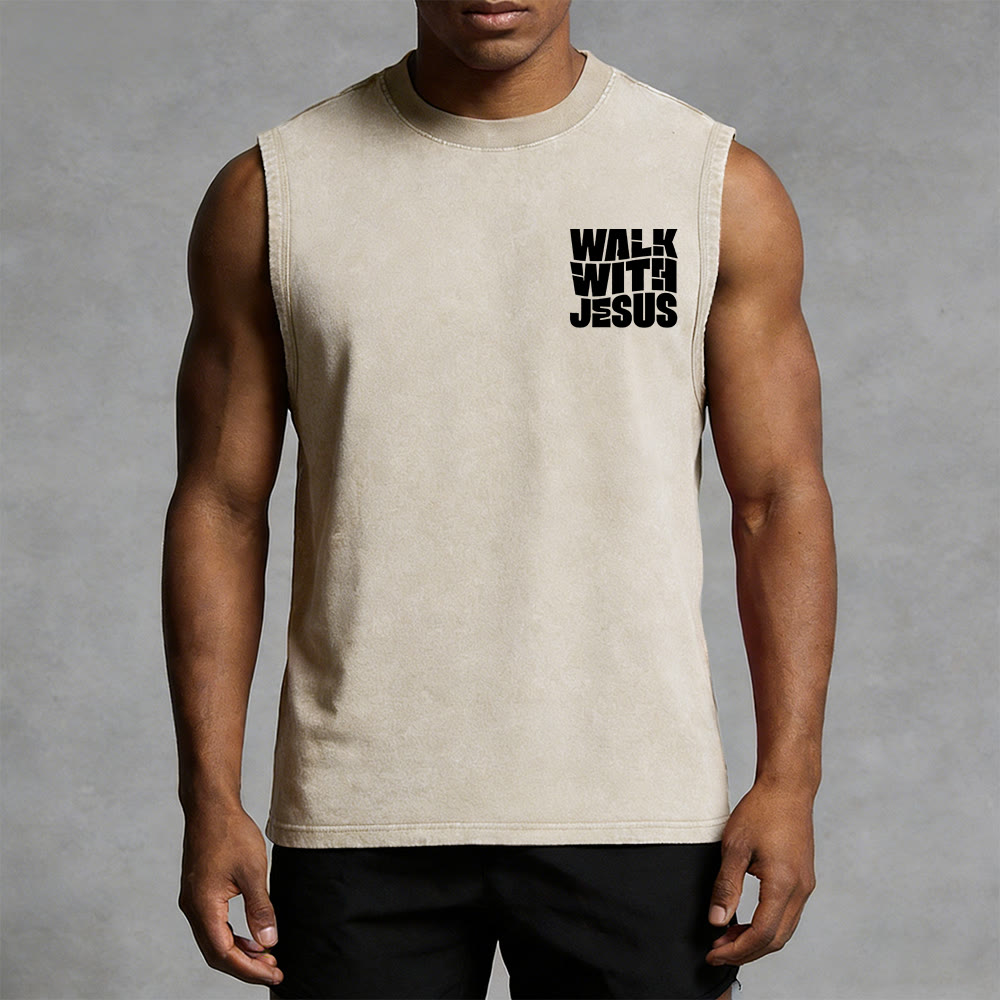 Christianartworkshop Camiseta unisex sin mangas lavada con la frase "Habla con Jesús" en letra mayúscula: un símbolo de devoción diaria. - image 3