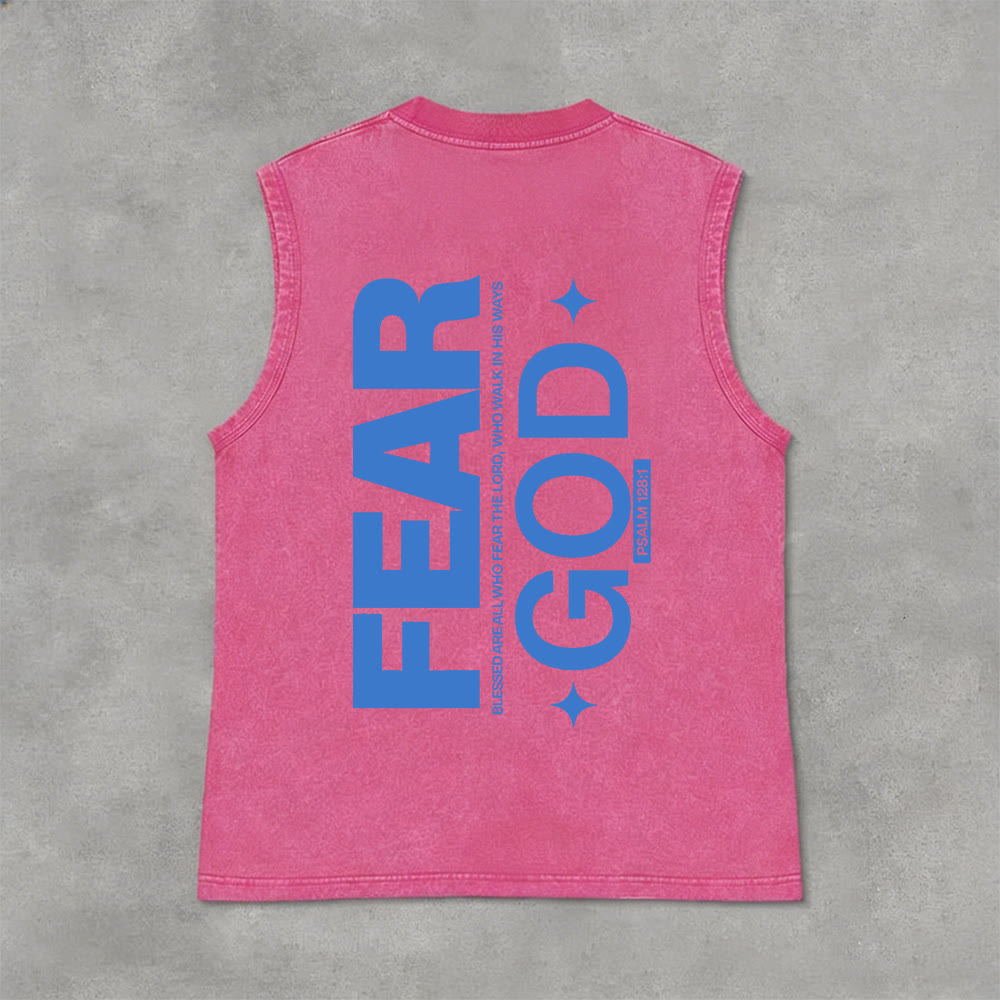 Christianartworkshop Camiseta sin mangas unisex lavada con el texto "Temed a Dios" (Salmo 128:1) - Rosa - 2XL - image 3