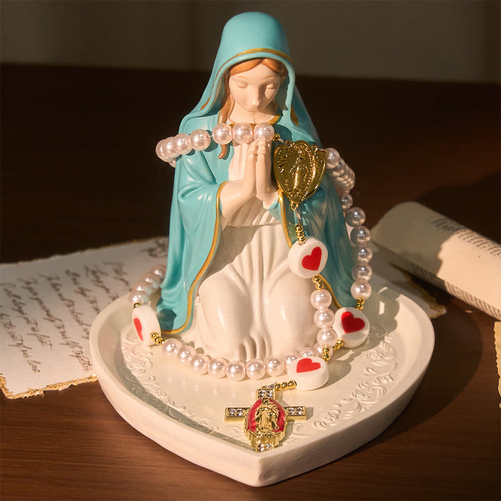 Christianartworkshop Rosario rosa "Amor y Fe" con la imagen de Nuestra Señora en el centro y una cruz. - image 5