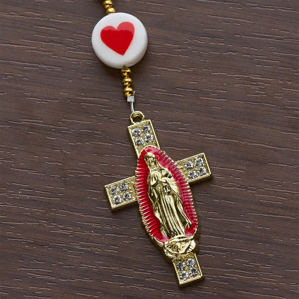 Christianartworkshop Rosario rosa "Amor y Fe" con la imagen de Nuestra Señora en el centro y una cruz. - image 9