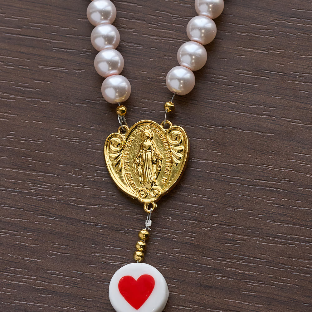 Christianartworkshop Rosario rosa "Amor y Fe" con la imagen de Nuestra Señora en el centro y una cruz. - image 8