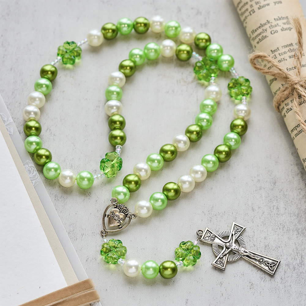 Christianartworkshop Rosario Lucky Faith en degradado verde con Sagrado Corazón y Cruz Celta - image 1