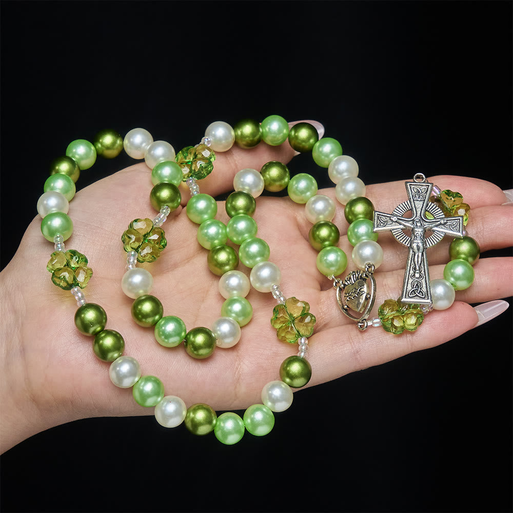 Christianartworkshop Rosario Lucky Faith en degradado verde con Sagrado Corazón y Cruz Celta - Sagrado Corazón y Cruz Celta - image 0