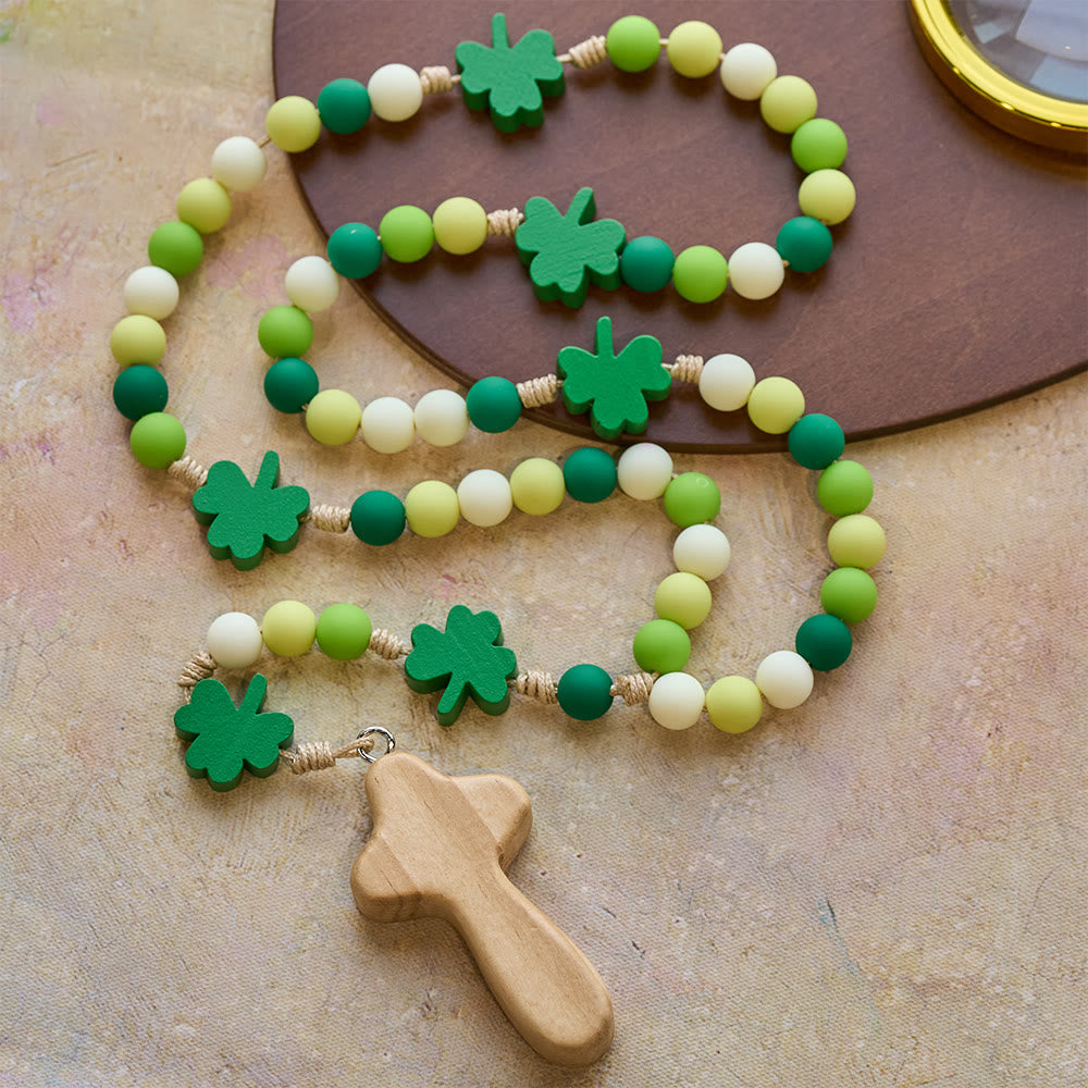 Christianartworkshop Rosario infantil de San Patricio: Cuentas degradadas con trébol y cruz de madera. - Rosario de San Patricio para niños - image 0