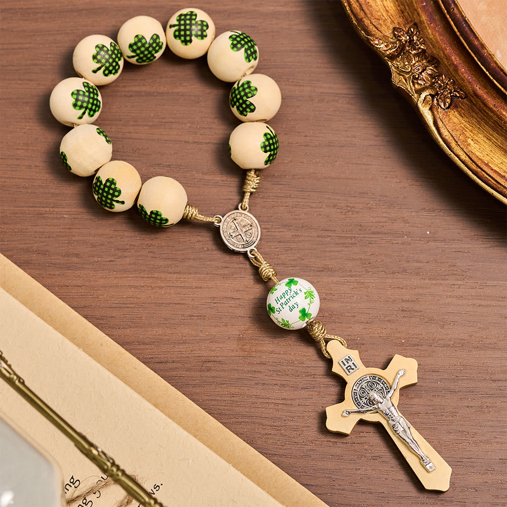 Christianartworkshop Rosario de bolsillo de madera con bendición irlandesa, ideal como regalo para el Día de San Patricio. - Trébol verde oscuro - image 9