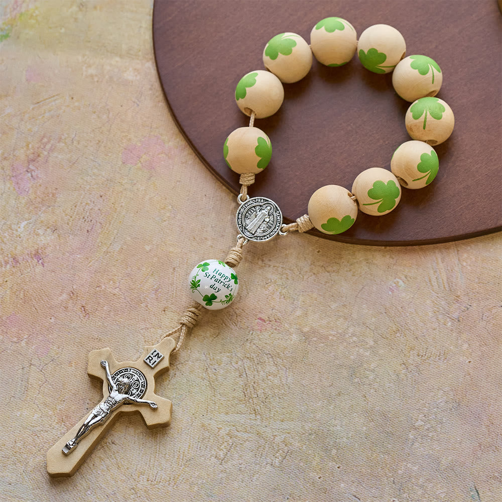 Christianartworkshop Rosario de bolsillo de madera con bendición irlandesa, ideal como regalo para el Día de San Patricio. - Trébol verde claro - image 0