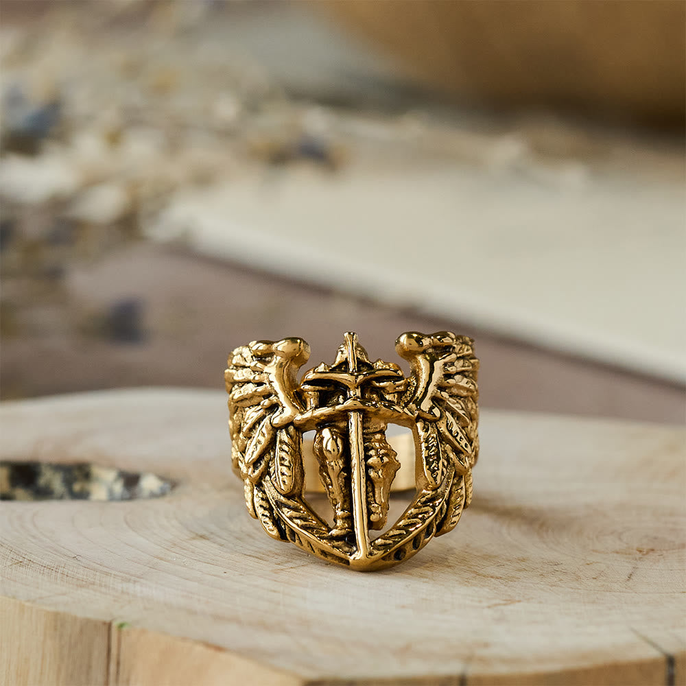 Christianartworkshop Anillo de la Espada Alada del Arcángel Miguel: Un Símbolo de Protección Divina - Dorado - US 11 - image 3