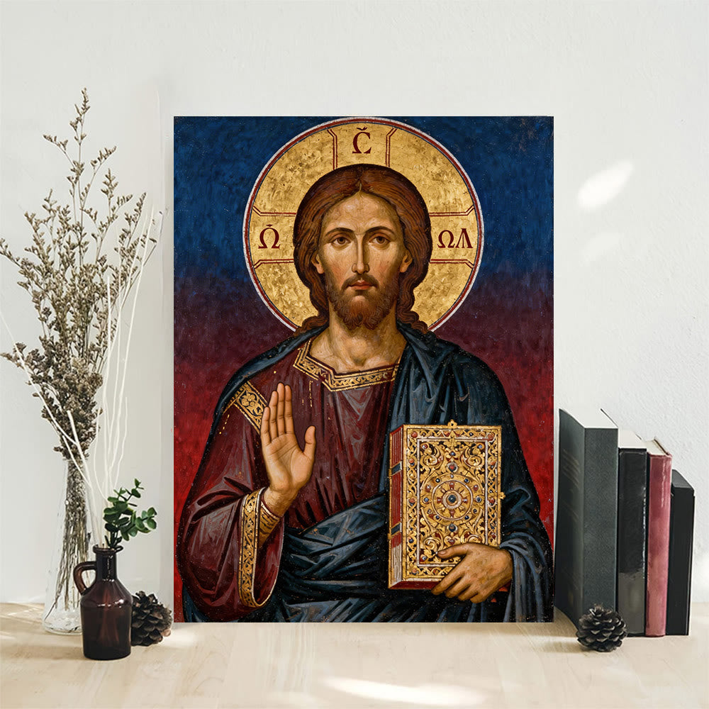 Christianartworkshop Lienzo artístico cristiano del Pantocrátor: Autoridad divina y devoción eterna. - Cuadro en lienzo enmarcado - 13,77"*19,58"*0,7"/35*50*1,8 cm - image 0