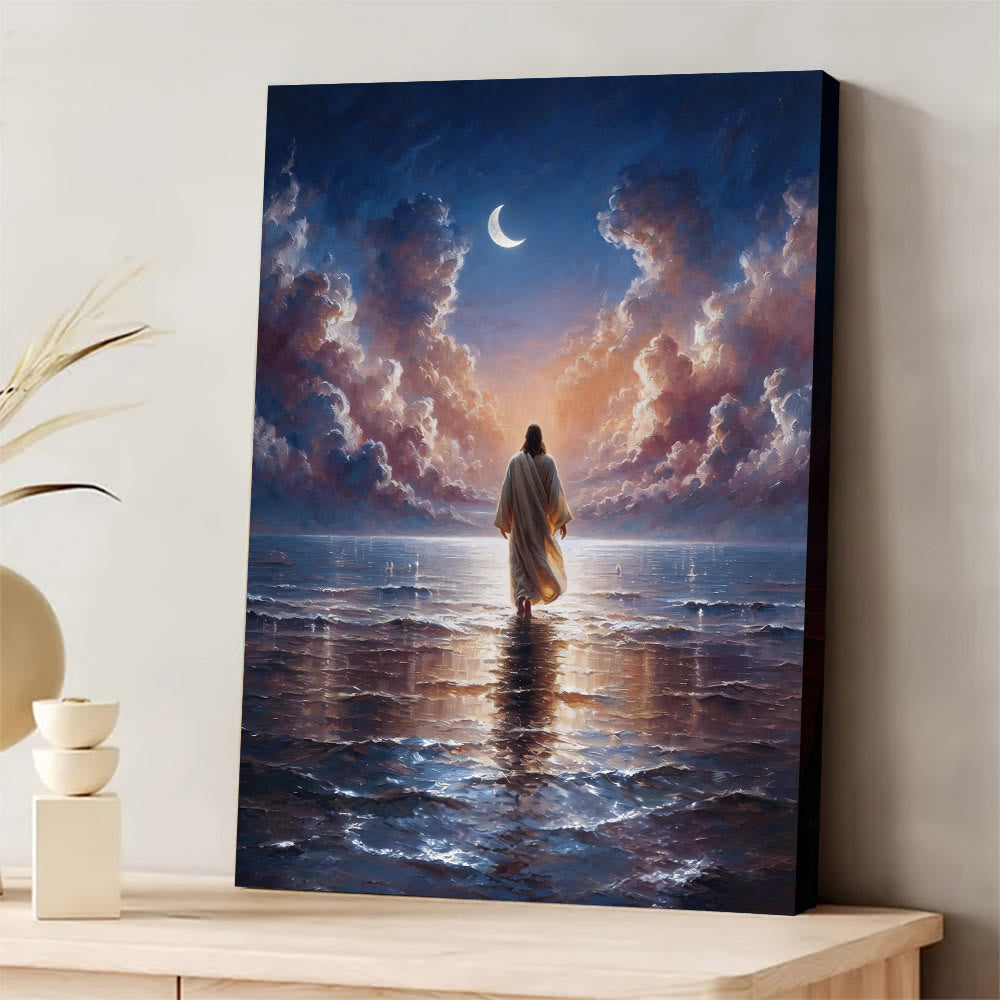 Christianartworkshop Lámina decorativa "Aguas del Crepúsculo de Pascua: Jesús y la Fe" para pared: Un recordatorio diario de su calma. - Cuadro en lienzo enmarcado - 13,77"*19,58"*0,7"/35*50*1,8 cm - image 0