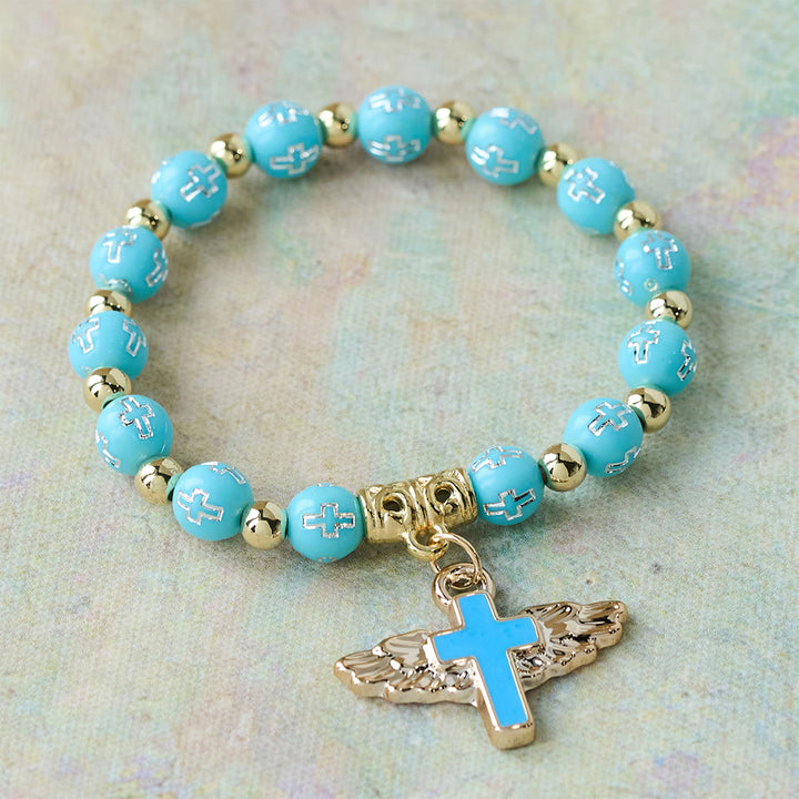 Christianartworkshop Pulsera con dije de cruz alada: una oración visual de devoción y conexión. - Azul claro - image 9