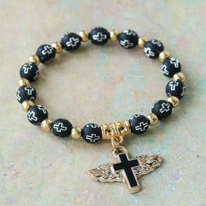 Christianartworkshop Pulsera con dije de cruz alada: una oración visual de devoción y conexión. - Negro - image 8