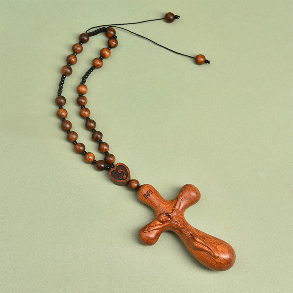 Christianartworkshop Rosario colgante de madera con crucifijo de dos diseños para coche: un símbolo de protección para el viajero. - Crucifijo A - image 0