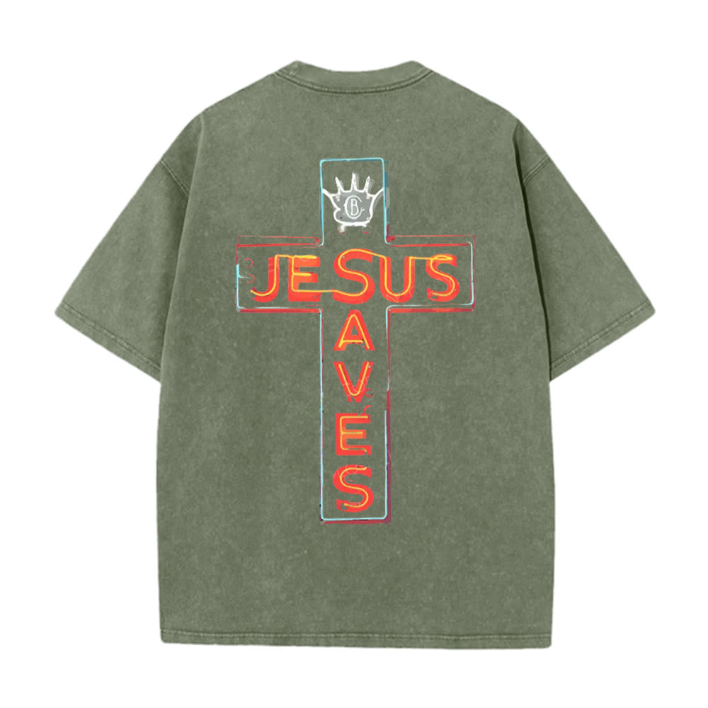 Christianartworkshop Camiseta unisex lavada con estampado de la cruz de Jesús salva - image 24