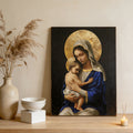 Christianartworkshop Lienzo impreso de la Virgen con el Niño en túnica azul real: Encarna la pura devoción de María. - Cuadro en lienzo enmarcado - 13,77"*19,58"*0,7"/35*50*1,8 cm - image 0
