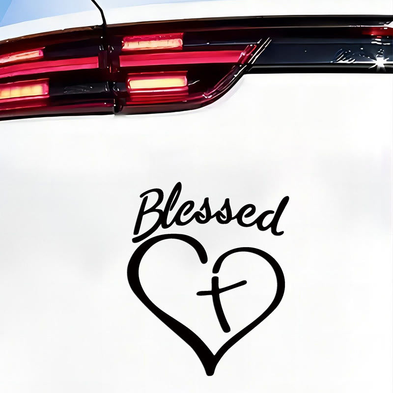 Christianartworkshop Pegatina para coche con diseño de corazón bendito y cruz: Una suave invitación a detenerse y orar. - Negro - Juego de 10 - image 0