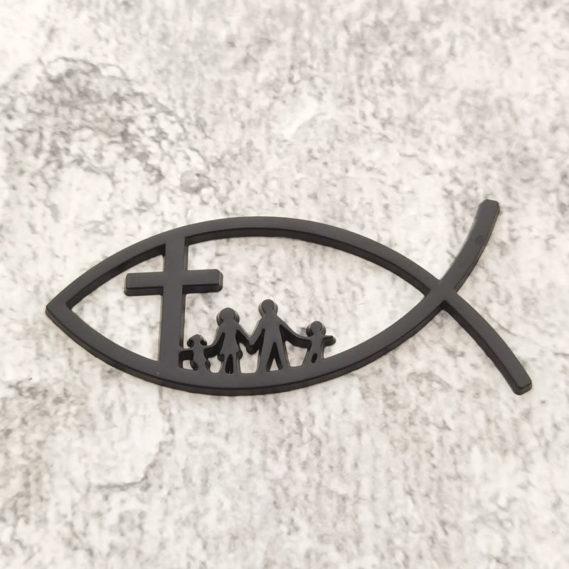 Christianartworkshop Emblema metálico para coche con la Cruz de Ichthys: un símbolo de fe y vínculo familiar para vehículos. - Negro - Juego de 10 - image 0