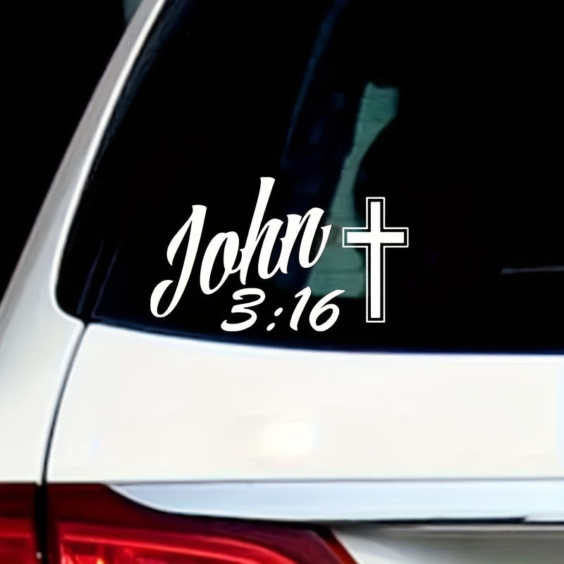 Christianartworkshop Pegatina para coche con la cruz de Juan 3:16: Calcomanía con letras grandes para una decoración de vehículos llena de fe. - Blanco - Juego de 10 - image 0
