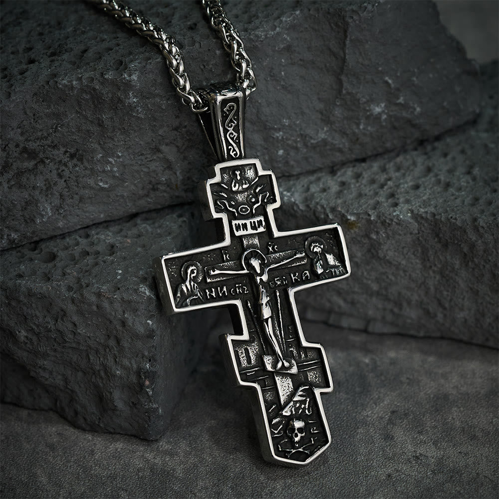 Christianartworkshop Collar con crucifijo de Jesús ortodoxo de titanio, joyería de protección - Plata - image 0