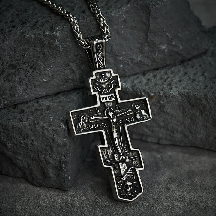 Christianartworkshop Collar con crucifijo de Jesús ortodoxo de titanio, joyería de protección - Plata - image 0