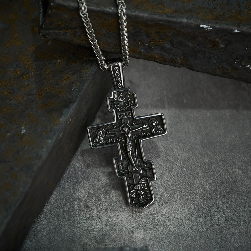 Christianartworkshop Collar con crucifijo de Jesús ortodoxo de titanio, joyería de protección - image 2