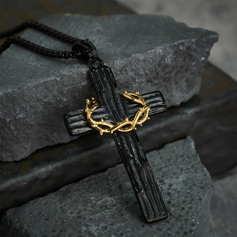 Christianartworkshop Collar con colgante de cruz de la corona de espinas de Jesús de estilo moderno para protección sagrada. - Negro y oro - image 9