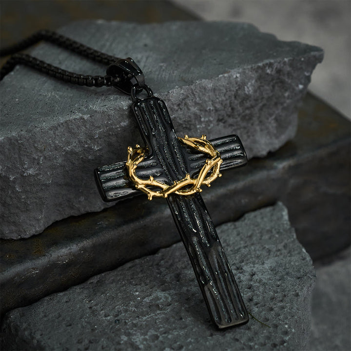 Christianartworkshop Collar con colgante de cruz de la corona de espinas de Jesús de estilo moderno para protección sagrada. - Negro y oro - image 9