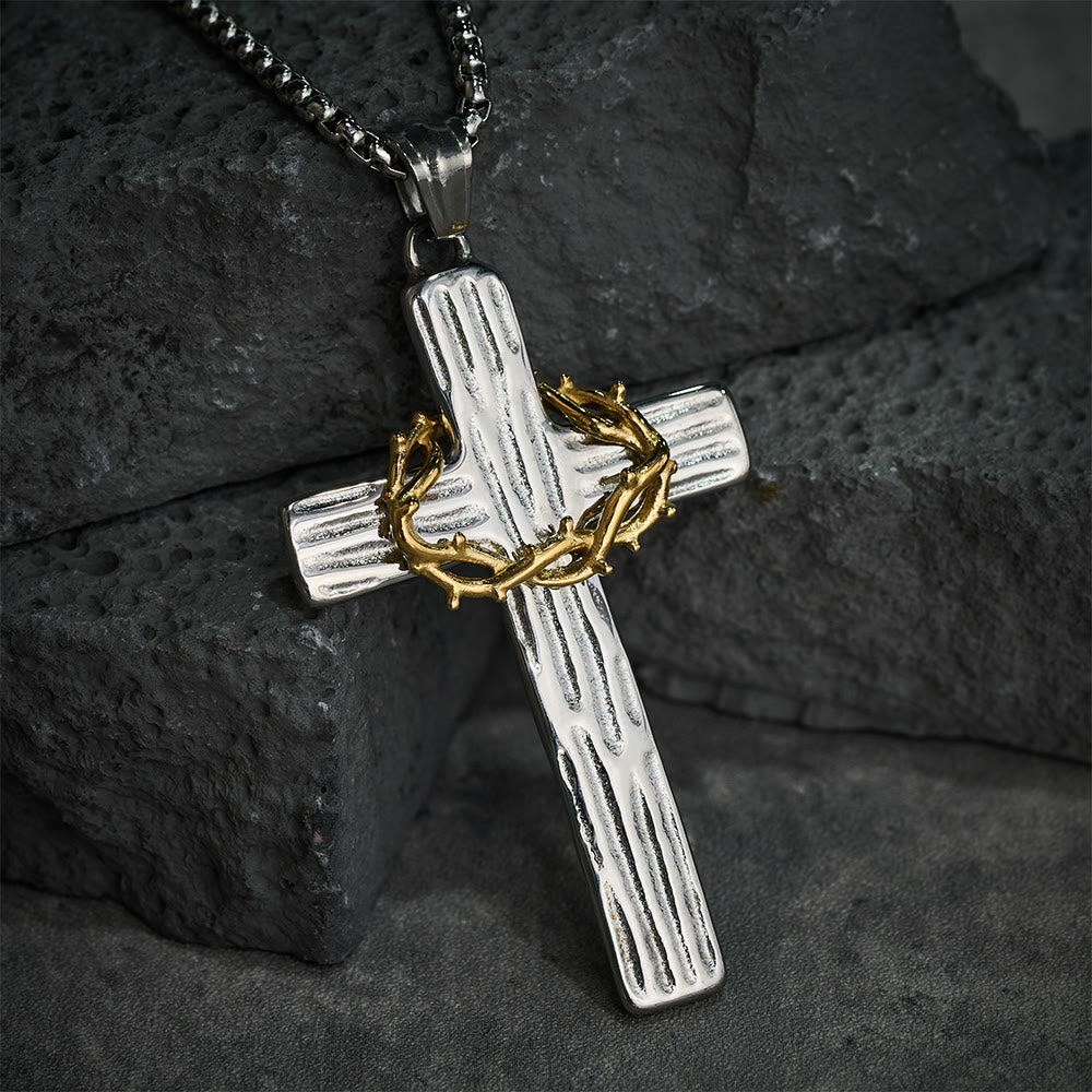 Christianartworkshop Collar con colgante de cruz de la corona de espinas de Jesús de estilo moderno para protección sagrada. - Plata y oro - image 0