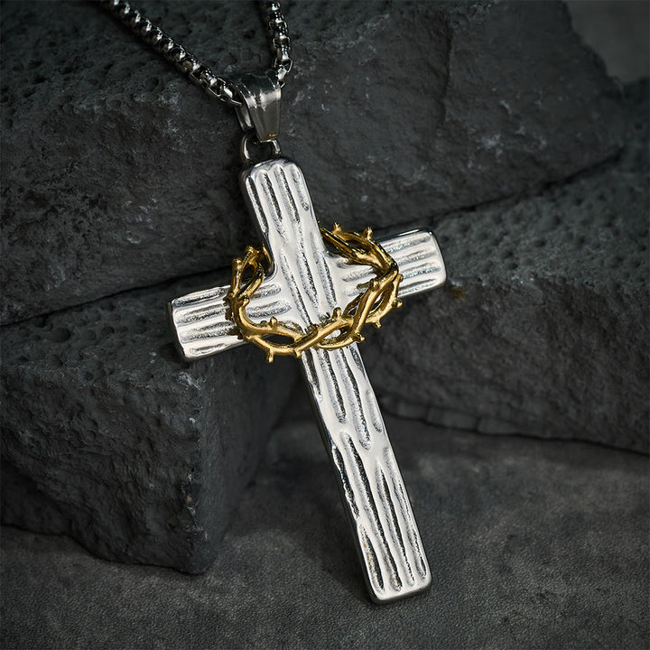 Christianartworkshop Collar con colgante de cruz de la corona de espinas de Jesús de estilo moderno para protección sagrada. - Plata y oro - image 0