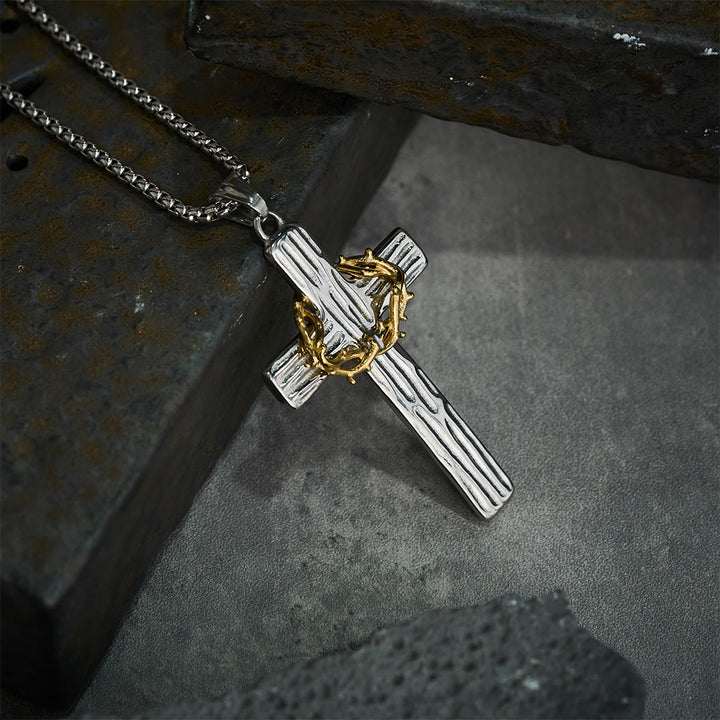 Christianartworkshop Collar con colgante de cruz de la corona de espinas de Jesús de estilo moderno para protección sagrada. - image 4