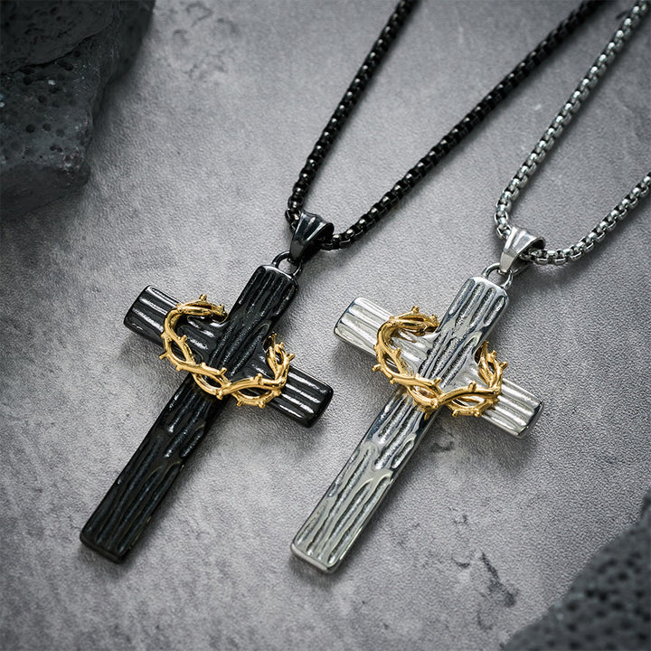 Christianartworkshop Collar con colgante de cruz de la corona de espinas de Jesús de estilo moderno para protección sagrada. - image 1