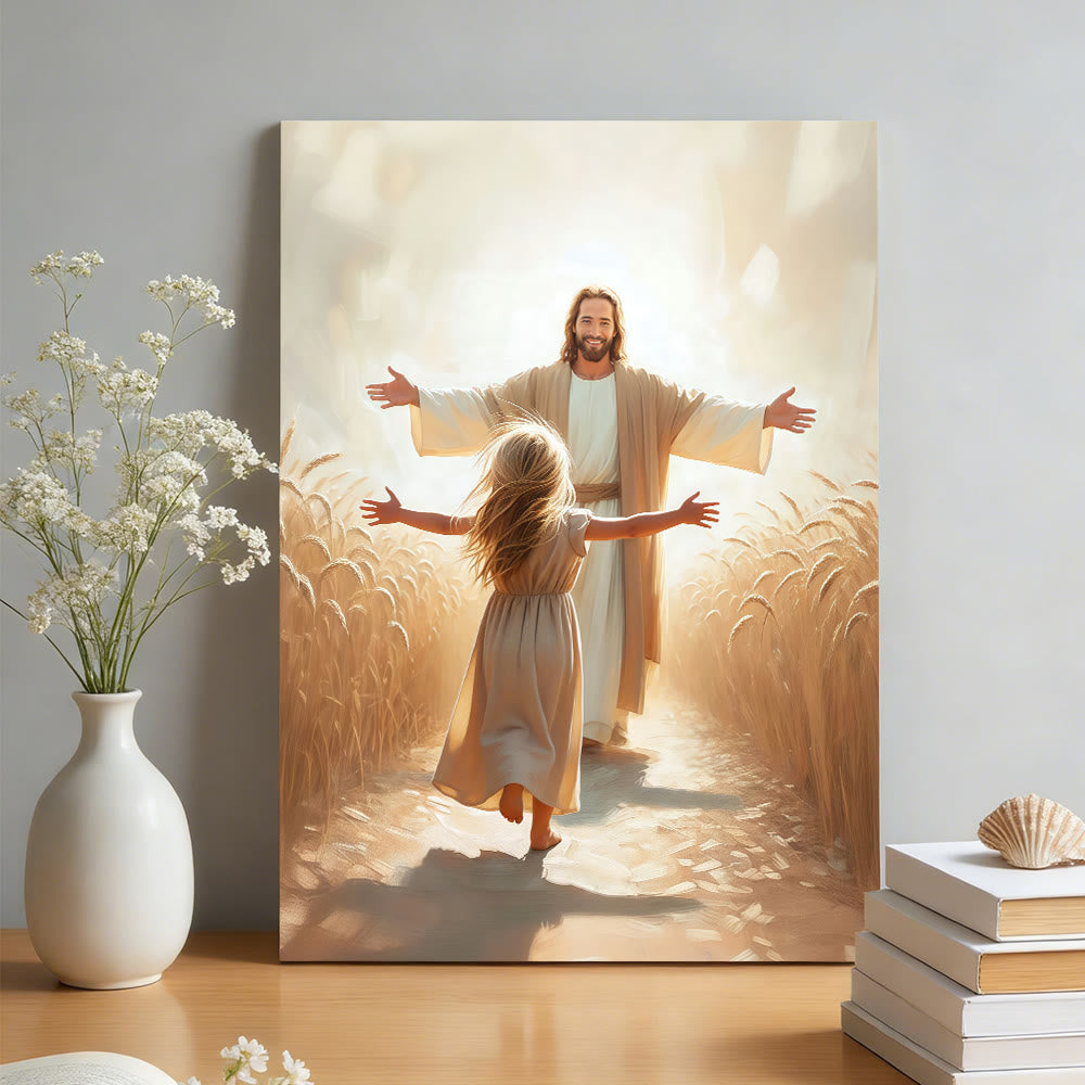 Christianartworkshop Láminas decorativas "Corre hacia el abrazo de Jesús": Un símbolo del amor divino incondicional. - image 1