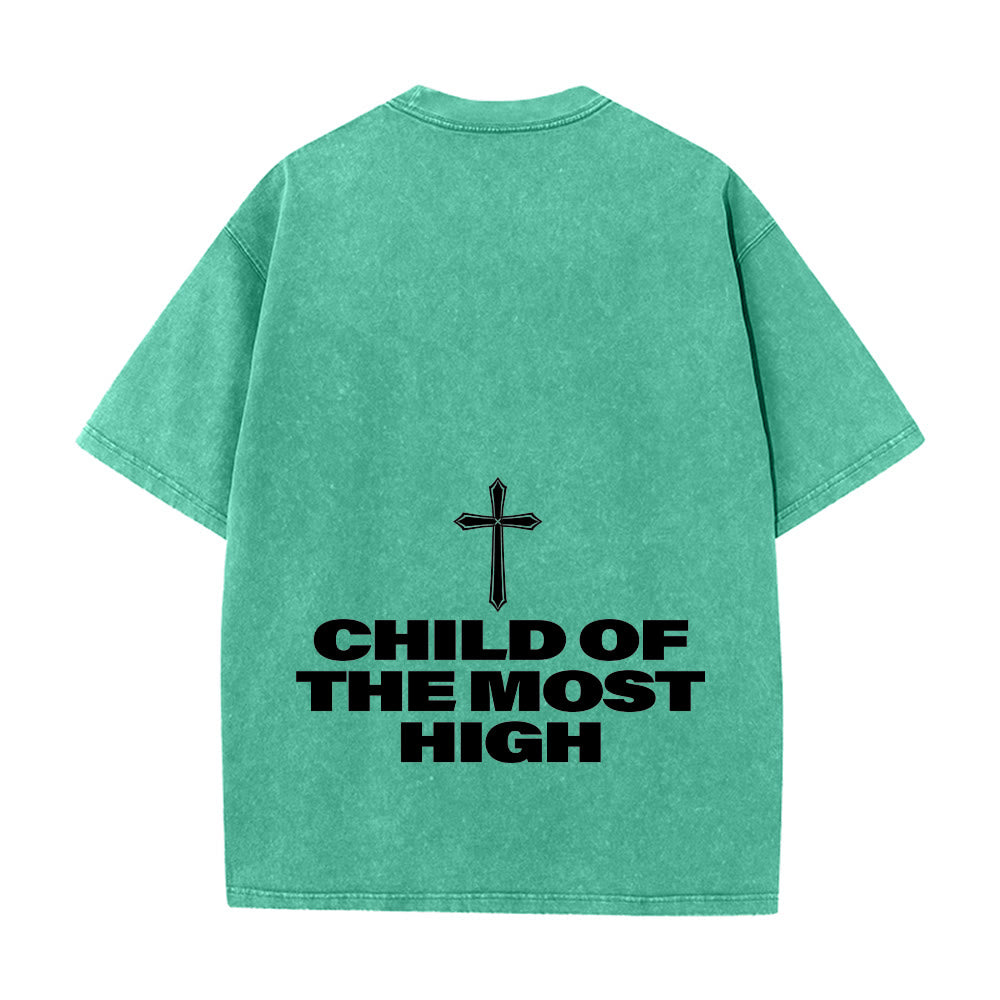 Christianartworkshop Camiseta unisex lavada con la inscripción "Hijo de la Cruz Altísima" en letras grandes. - image 2