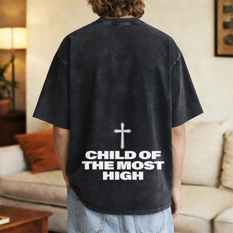 Christianartworkshop Camiseta unisex lavada con la inscripción "Hijo de la Cruz Altísima" en letras grandes. - image 13